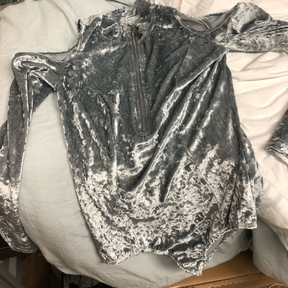 GREY VELVET BODYSUIT, WORN ONCE